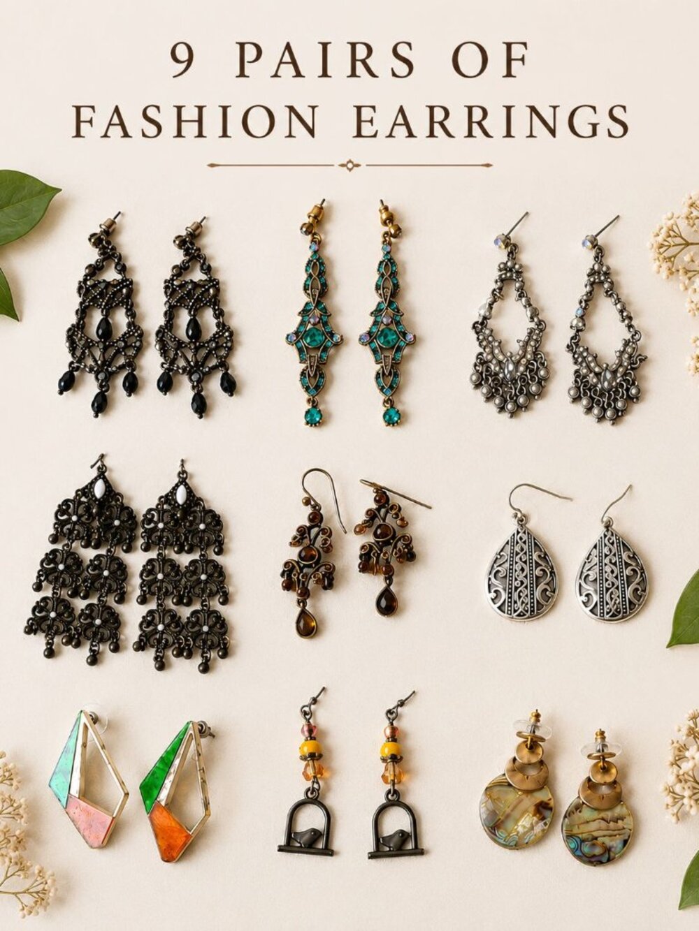 Lot of 9 Fashion Earrings, Boho, Dangle, Chandelier, Teardrop, and Mixed Styles